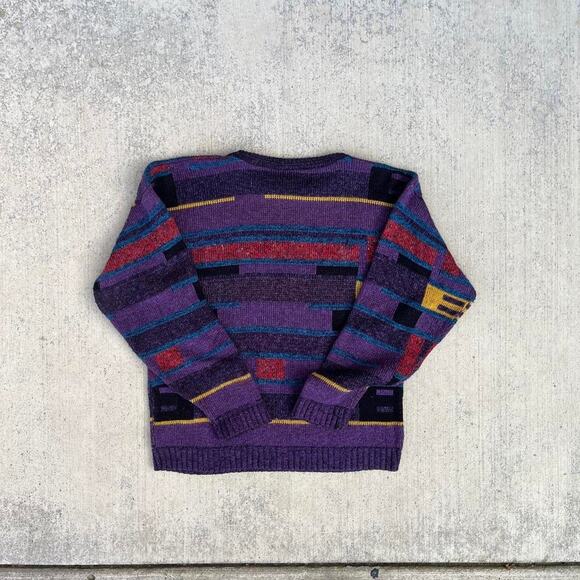 Milestone 80’s Purple Multi-Colored Geometric Pattern Pullover Sweater - Picture 5 of 8